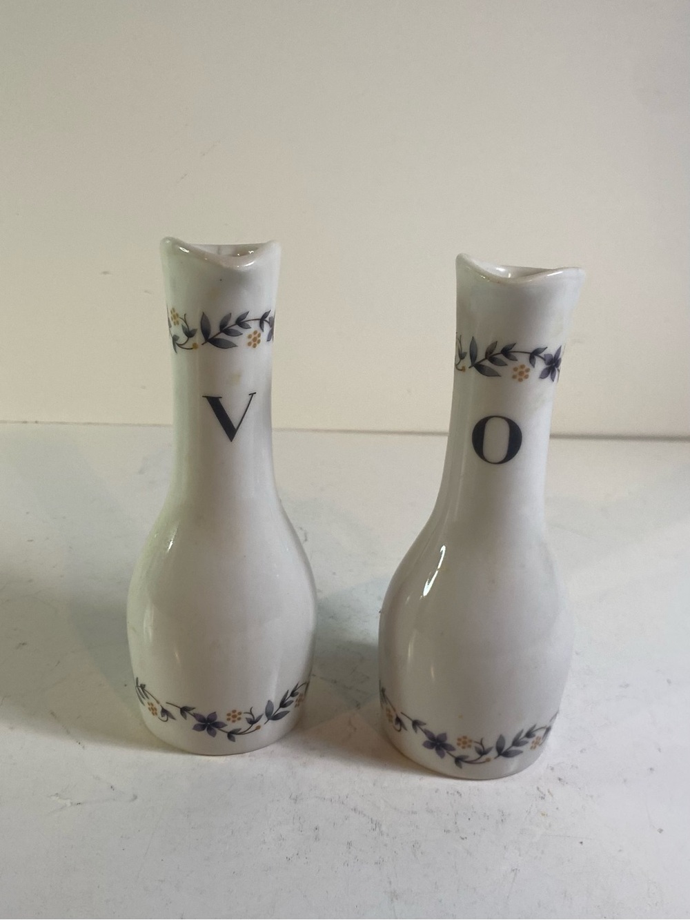 Royal Worcester Cruet Set Floral Design Cruet Pair Labelled “V” & “O”